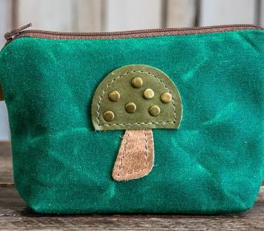 Mushroom Pouch | Handmade Waxed Canvas Zipper Pouch 