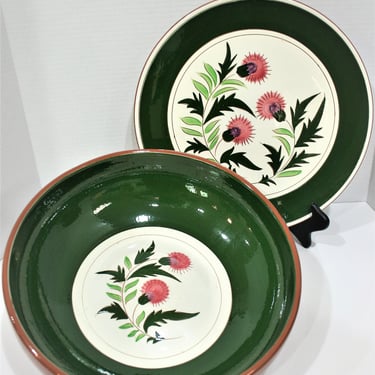 Stangle - Thistle - Large Serving Bowl - Chop plate - Hand painted - Artisan Pottery - Two Pieces 
