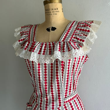 Darling 1940s Polka Dotted Pinafore Dress 