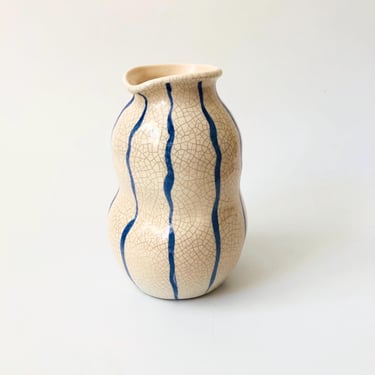 Handmade Blue and White Striped Gourd Vase 