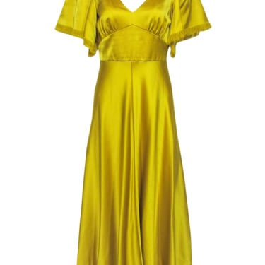 Lela Rose - Yellow Hammered Satin Midi Dress Sz 6