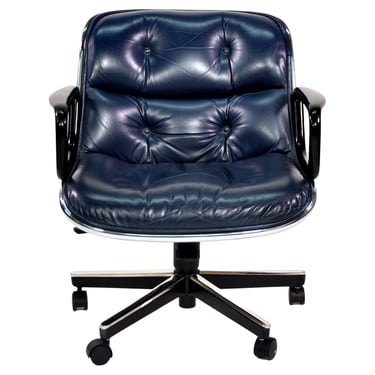 Blue Leather Executive Desk Chair by Charles Pollock for Knoll 