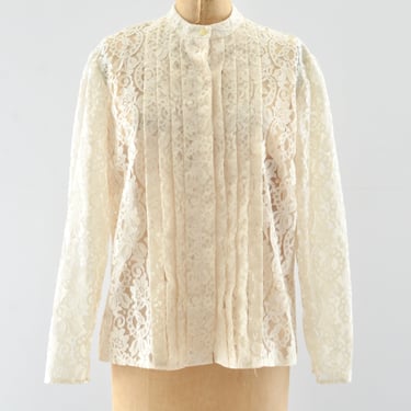70's Pleated Lace Top / M L
