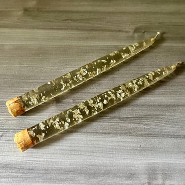 Vintage Lucite Candles, 1970's  Lucite Taper Candles, Decorative Clear and Gold Candles, 1960's, Mid Century Decor 