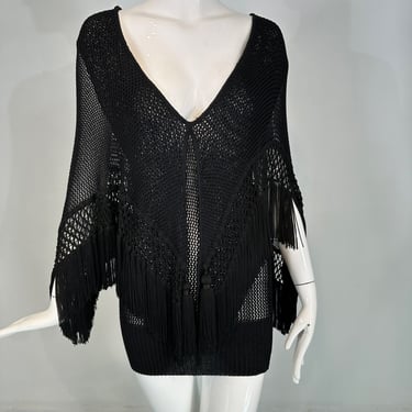 Moschino Couture Black Crochet Fringe Cape Mini Dress 44