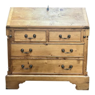 Late 20th Century Rustic Scrubbed Pine Farmhouse Slant Front Secretary Desk 