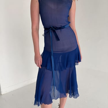 1920's Cobalt Blue Silk Chiffon Dress