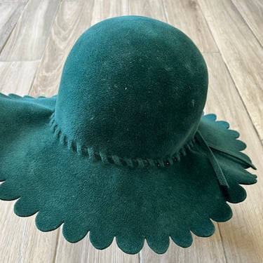 green felt wide brim hat 1960s floppy brimmed fedora style chapeau 