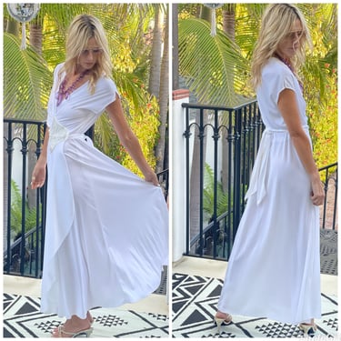 70s fluid Goddess Grecian White Maxi Dress angelic S M 