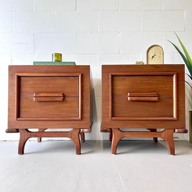 Mid Century Walnut Sculptural Nightstands