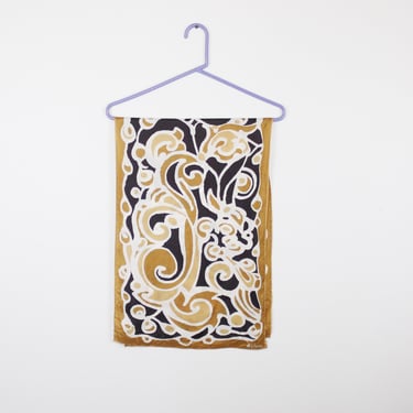 Vintage 60s / 70s VERA silk scarf, Black, White, Tan - Abstract swirl painterly design 