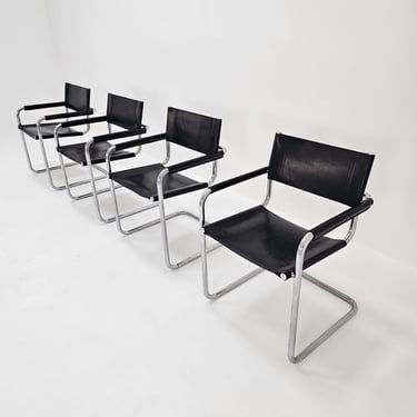 Set of 4 black  Model B34 Centro Studi Desk Chair by Mart Stam & Marcel Breuer for Fasem Italy 1980s 