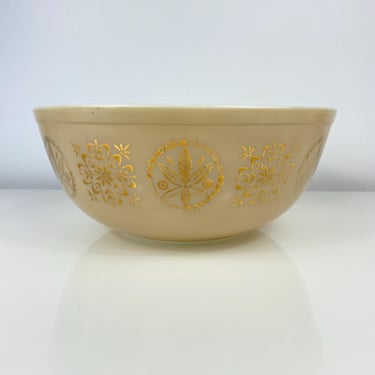 Vintage Pyrex Hex Signs Mixing Bowl #404, 4 Quart Pyrex Bowl, Vintage 1960s Promotional Pyrex Pattern, Pyrex Gold on Tan, Geometric Symbols 