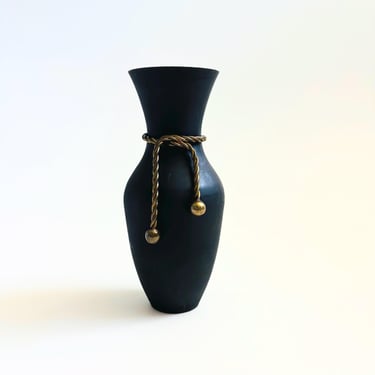 Black Brass Vase with Rope Detailing 