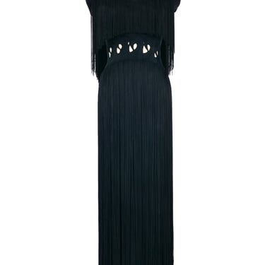 1960s Black Fringe Cut Out Gown