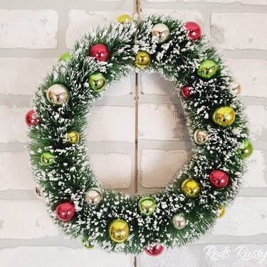 Green Snow Tipped Ball Ornament Wreath 