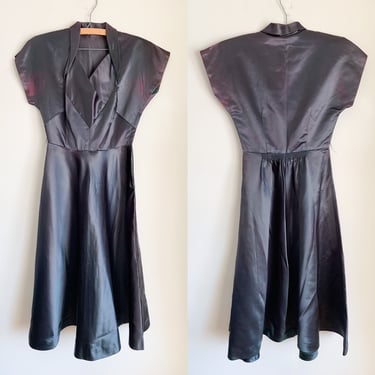 Vintage 1950s Steel Gray Satin Dress / XXS (AS IS) 