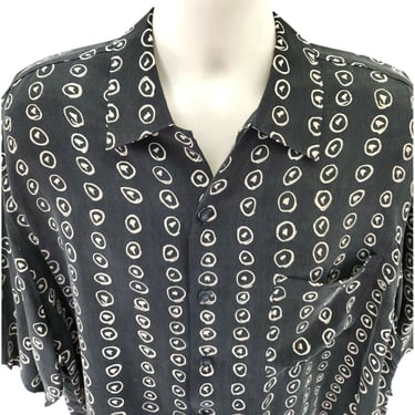 Equilibrio Men's XL Black Tan 1990's 1980's Geometric Golf Cupro Shirt EQ Italy 