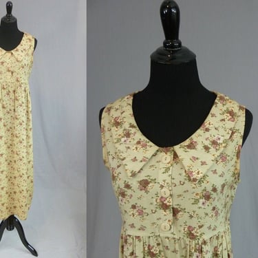 90s Romantic Shabby Floral Dress - Pale Green Pink Purple - Empire Waist - Soft Sleeveless - Sostanza - Vintage 1990s - M 