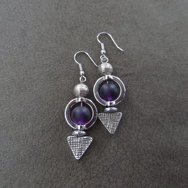 Silver and purple frosted glass earrings 3 