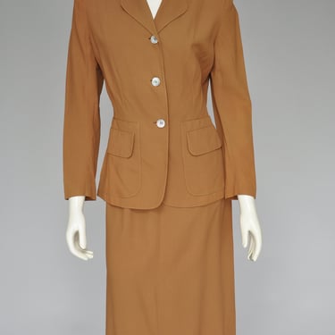 1940s brown linen skirt suit set spring summer XS/S 
