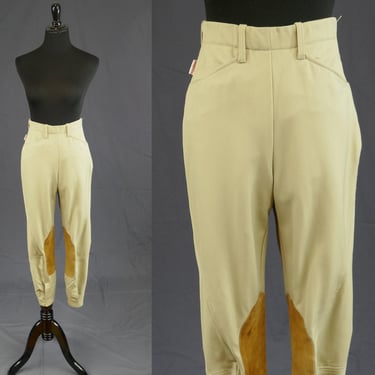 80s Equestrian Riding Pants - The Tailored Sportsman, English Riding Habits - Tan w/ Leather Patches - Size 26 - Vintage 1980s 