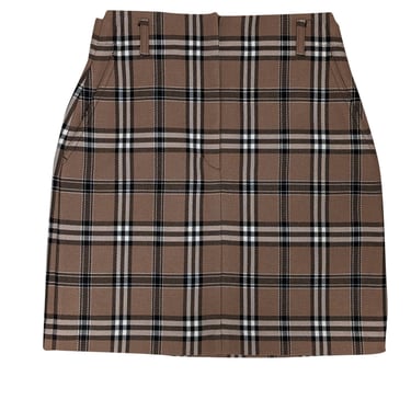 Sandro - Camel Brown, Black, &amp; White Plaid Tartan Skirt Sz 6