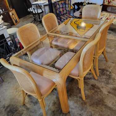 Vintage Pencil Reed Dining Table with Six Chairs