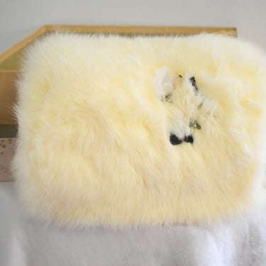 1950s White Fur Poodle Muff in Original Box 