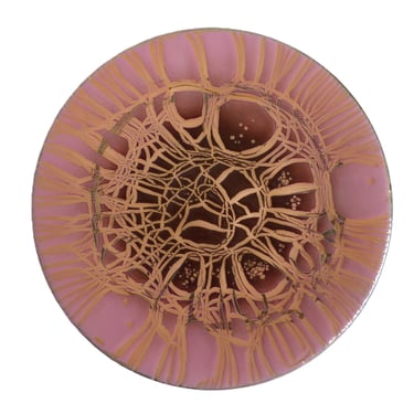 Mid Century Modern Abstract Design Platter w. Pink &amp; Copper Enamels by Harold Tishler 1950s