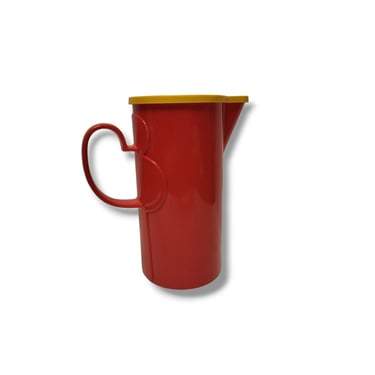 1960s Vintage Dansk Gourmet Designs Clover Pitcher, Gunnar Cyren, Mid Century Modern Red Melamine Plastic Jug & Lid, MCM Kitchen 