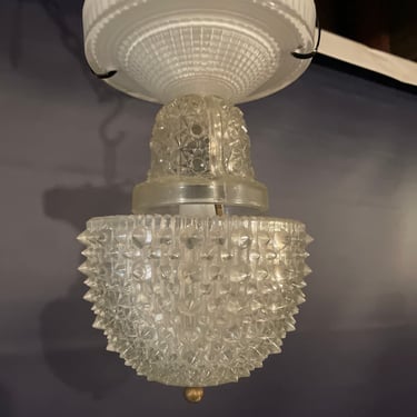Vintage Spiky Glass Semi Flush Light Fixture, H9” x 6” diameter