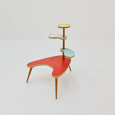 1950s German Plant Stand, Colorful Vintage Mid-Century Minimalist Indoor Plant Stand Side Table Retro flower table 