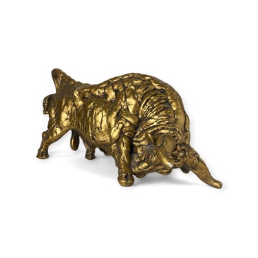 Mid-Century Modern Gilded Ceramic Bull Sculpture 