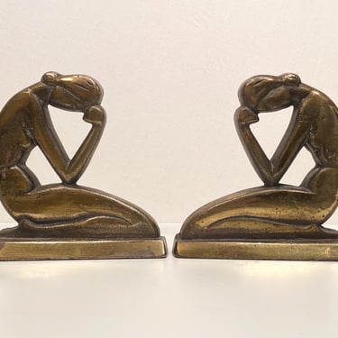 Pair of Bronze Kneeling Woman Bookends 