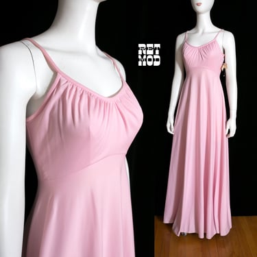 DEADSTOCK Beautiful Vintage 70s Pastel Pink Flattering Maxi Dress with Spaghetti Straps 
