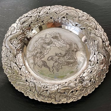 Chinese Export Silver Dragon Serving Tray