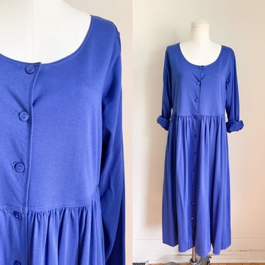 Vintage Blue Cotton Jersey Dress / S 