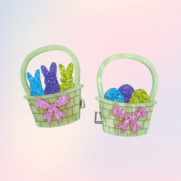 Easter Hair Clip - Cute Egg or Bunny Basket Barrette - Spring Glitter Acrylic Accessory 