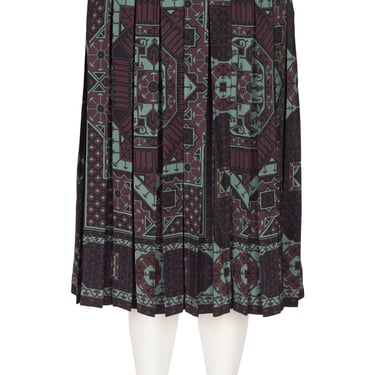 Hermès 1980s Vintage Geometric Print Silk Pleated Skirt Sz XS 
