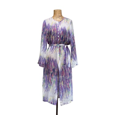 Vintage 1990s Abstract Print Silk Chiffon Long Sleeve Tunic by Infinitif Paris, EU Size 38, VFG 