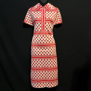 vintage polka dot dress 1960s red striped London pop large 