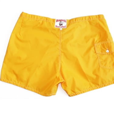 vintage boardshorts / Birdwell shorts / 1970s Birdwell Beach Britches nylon yellow surf trunks 38 40 