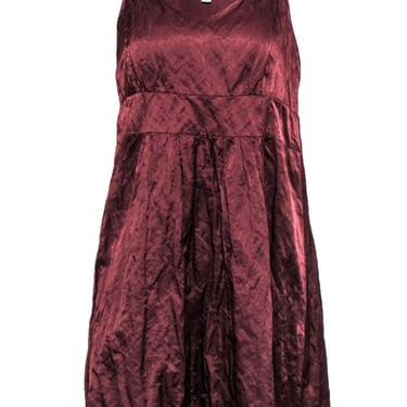 Eileen Fisher - Rusty Bronze Satin V-Neck Babydoll Dress Sz S