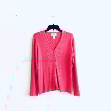 Jenny 90s Vintage Rose Pink Ribbed V Neck Relaxed Fit Knit Cardigan 