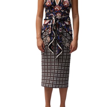 Morphew Collection Black, Purple  White Silk Floral Checkered Scarf Dress Made From Gianni Versace Vintage 