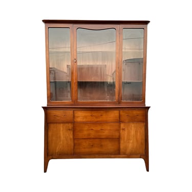MidCentury Modern China Cabinet by Drexel 1950s Autumntone Collection - Vintage MCM 5 Drawer Mahogany Sideboard and Glass Display Wood Hutch 