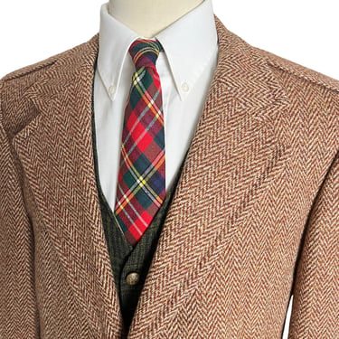 Vintage 1970s 100% WOOL TWEED Wool Blazer ~ 44 S ~ Herringbone ~ jacket / sport coat ~ Preppy / Ivy League / Trad ~ 