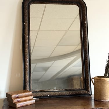 Large Antique Black & Gold French Louis Mirror 