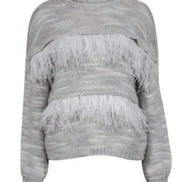 Cinq a Sept - Tan & Gray Turtleneck Sweater w/ Feathers Sz S